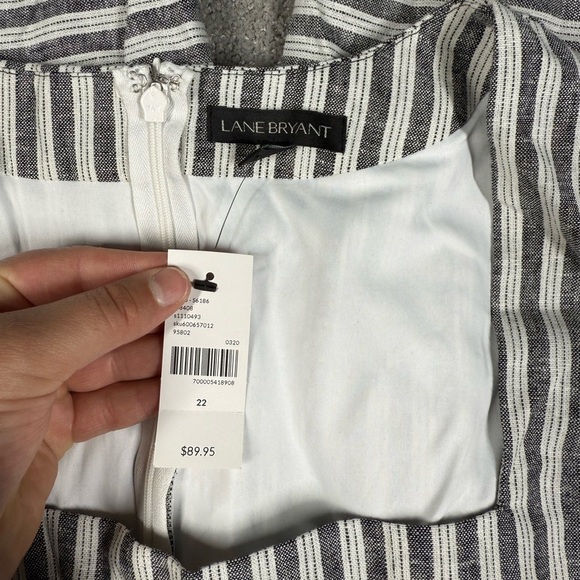 NWT LANE BRYANT Square-Neck Belted Wide Leg Linen Blend Jumpsuit Size 22 Striped - Picture 2 of 7